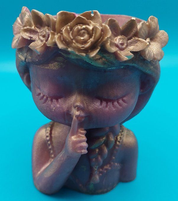 Buste de Femme qui fait "chut" Pot Rose et Bronze