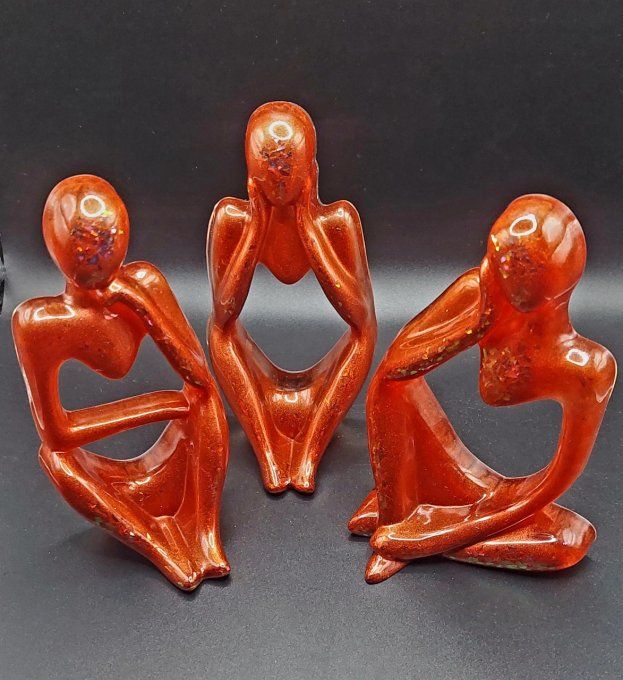 Trio sculpté marron nacré et paillettes holographiques 