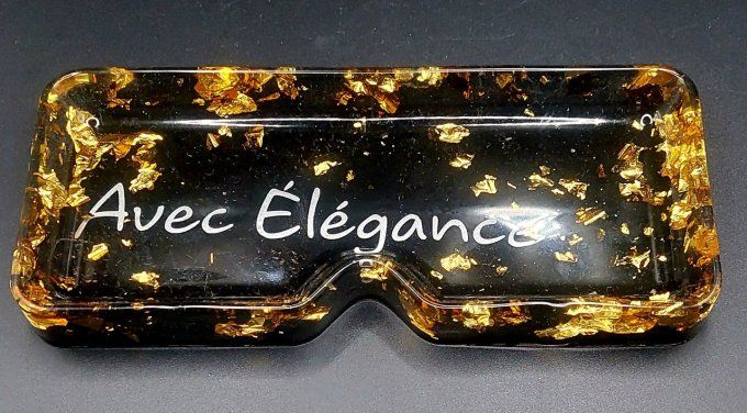 Support à lunettes noir et feuilles d'or "avec élégance "