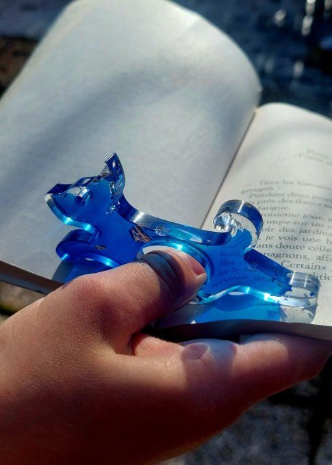 ENFANT  - Bague de lecture Dog bleu et feuilles d'argent 