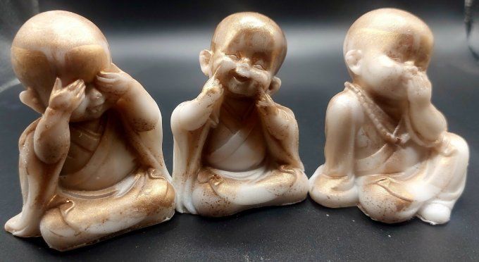 Les 3 bouddhas de la sagesse blanc et dorés 
