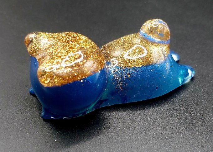 Porte-Pinceau/ Support à baguettes Chat bubble bleu et paillettes dorées 