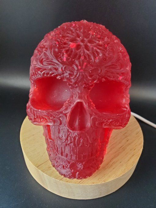 Skull dentelle rouge et paillettes + socle USB inclus