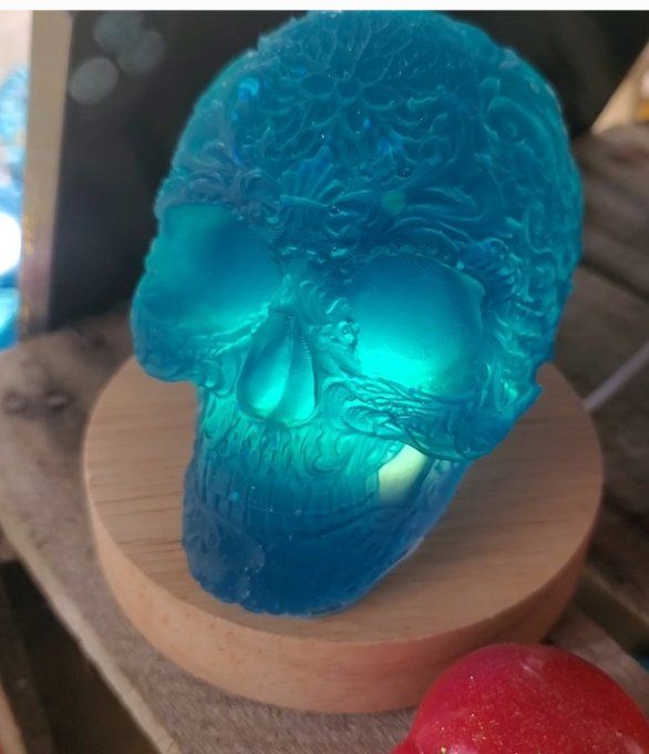 Lumière d'ambiance Skull dentelle bleue + socle usb