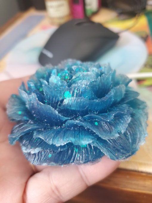 Pivoine bleu et paillettes (en option le socle usb) - Lumière d'Ambiance