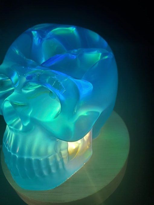 Lumière d'ambiance Skull fleur holo bleue (en option le socle usb)