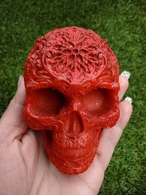 Skull rouge dentelle et paillettes