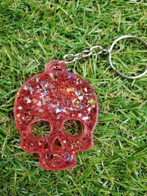 Porte-clef diamant Skull rouge et paillettes jaunes