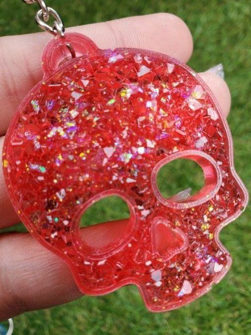 Porte-clef diamant Skull rouge et paillettes jaunes