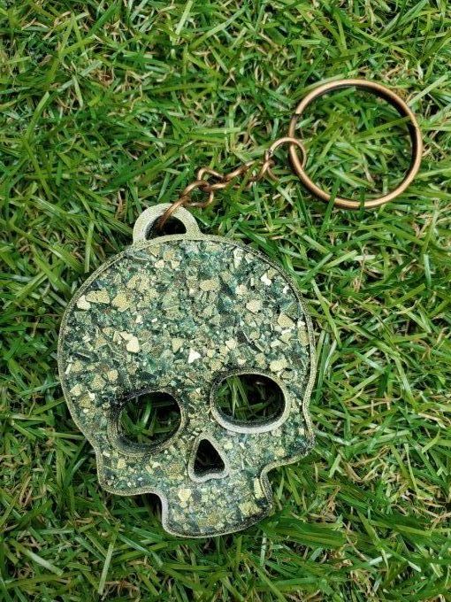 Porte-clef diamant Skull vert kaki 