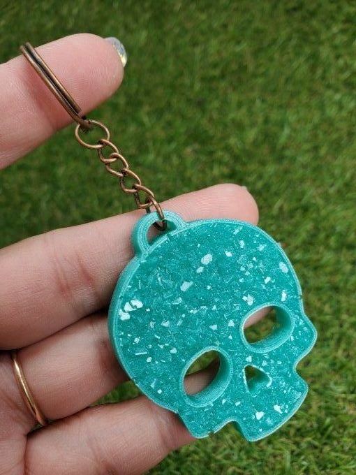 Porte-clef diamant Skull vert d'eau