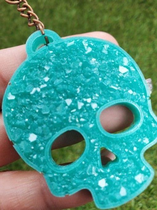 Porte-clef diamant Skull vert d'eau