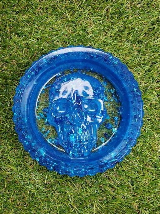 Cendrier/vide poche Skull feuilles bleues