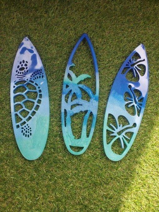 Trio de planche de surf - dégradé de bleus - accroche murale